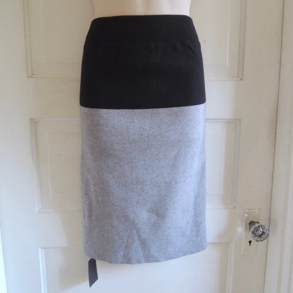 Front Row Shop Black & Gray Color Block Cozy Knit Pencil Skirt XS NWT